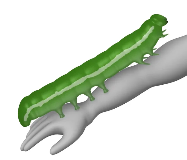 3d render of cartoon character with caterpillar — Stock Photo, Image