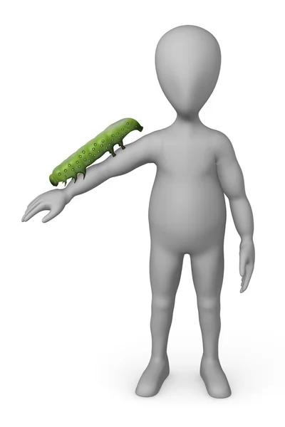 3d render of cartoon character with caterpillar — Stock Photo, Image