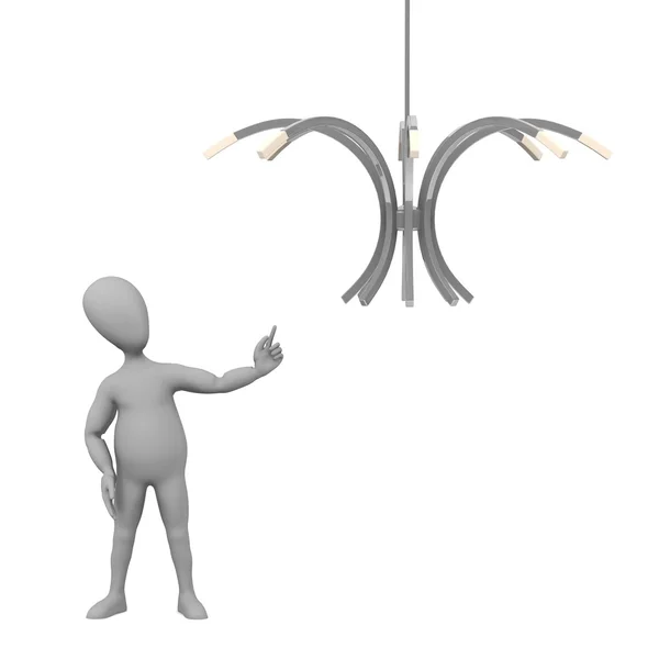 3d render of cartoon character with ceiling light — Stock Photo, Image