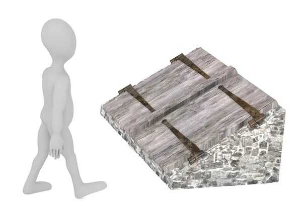 3D render av seriefiguren med källare dörr — Stockfoto