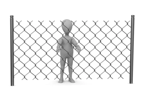 Rendering 3D del personaggio dei cartoni animati con recinzione a catena — Foto Stock