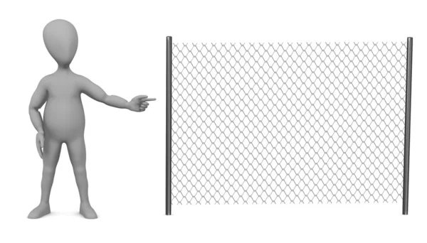 3D καθιστούν χαρακτήρα κινουμένων σχεδίων με αλυσίδα φράχτη — Φωτογραφία Αρχείου