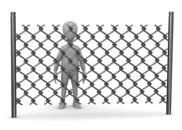 3d rendu de personnage de dessin animé avec clôture de chaîne — Photo
