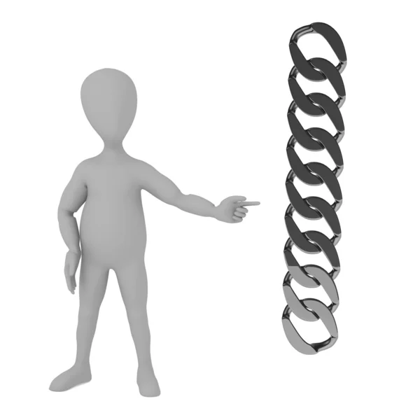 3D vykreslení kreslené postavičky s řetězem — Stock fotografie