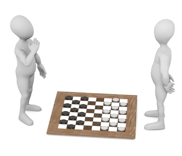 3d render of cartoon character playing checkers — Stock Photo, Image