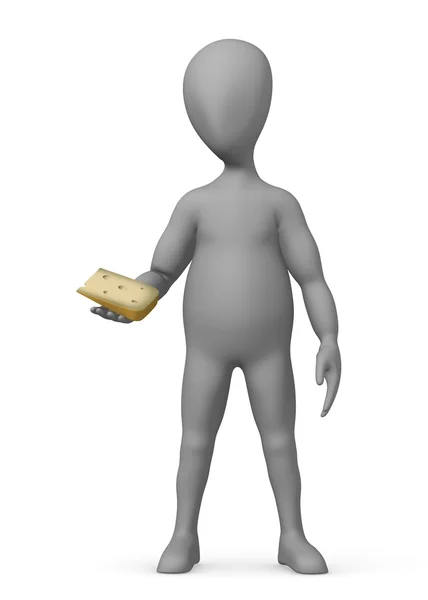 Çizgi film karakteri peynir ile 3D render — Stok fotoğraf