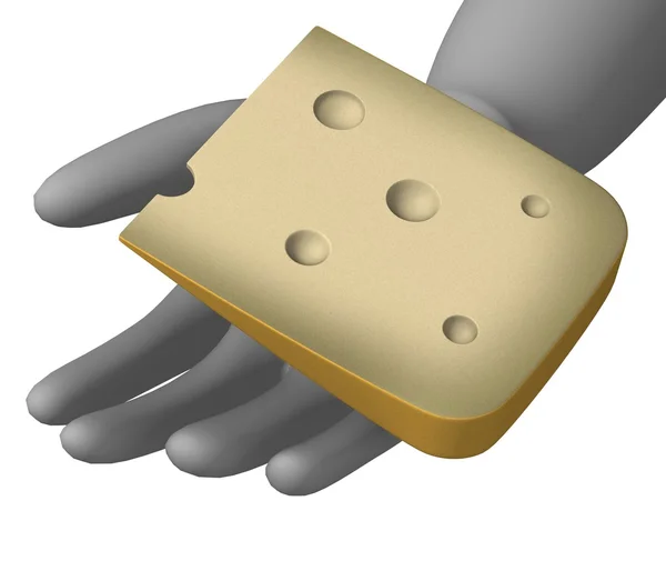 3D καθιστούν χαρακτήρα κινουμένων σχεδίων με τυρί — Φωτογραφία Αρχείου