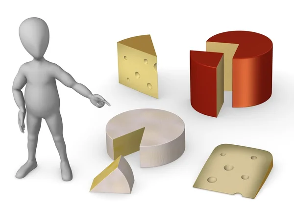 Çizgi film karakteri peynir ile 3D render — Stok fotoğraf