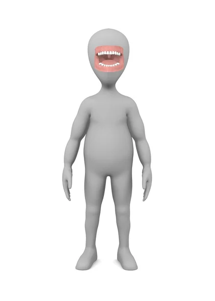 Çocuk dişleri ile çizgi film karakteri 3D render — Stok fotoğraf