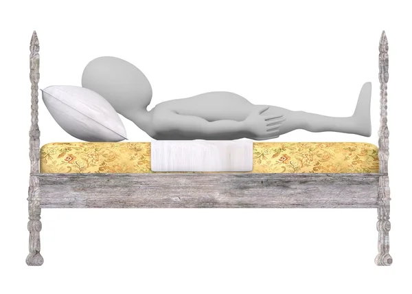 3D renderowania postać z kreskówek na łóżku — Zdjęcie stockowe