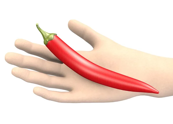 3D render hand med Chili peppar — Stockfoto