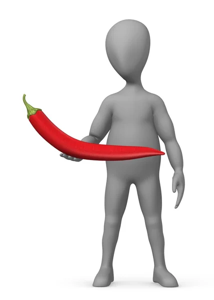 3d render of cartoon character with chilli pepper — Stock Photo, Image