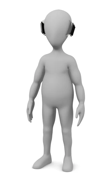 3D візуалізація мультиплікаційного персонажа з комп'ютерним чипом — стокове фото