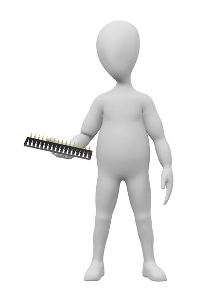 3D візуалізація мультиплікаційного персонажа з комп'ютерним чипом — стокове фото