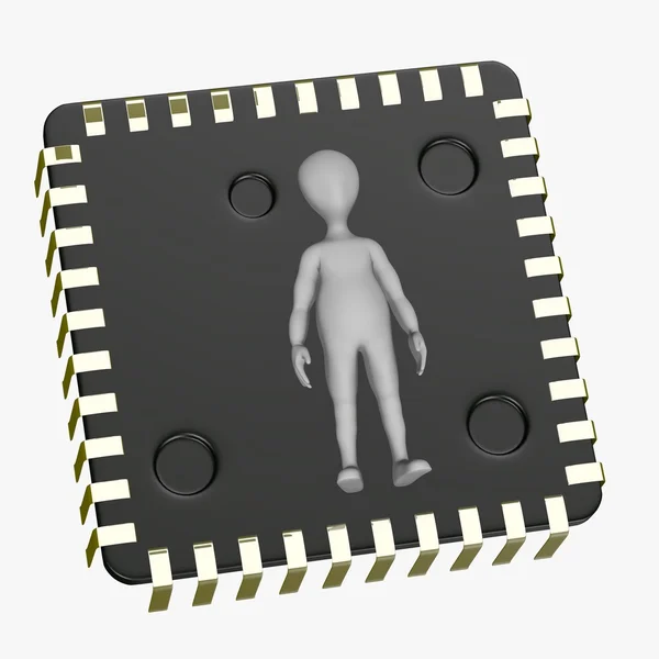 3D renderowania postać z kreskówek z chip komputer — Zdjęcie stockowe