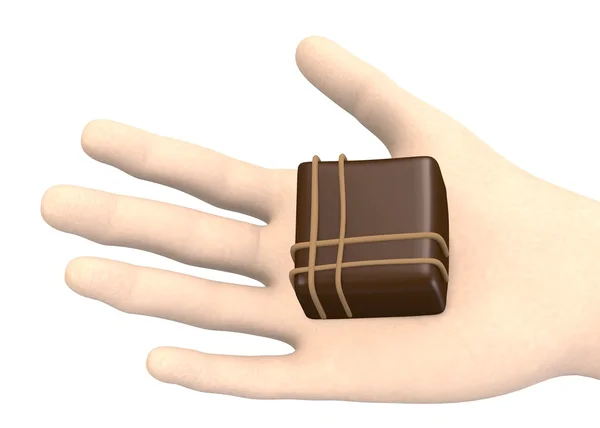 3D render van hand met chocolade snoep — Stockfoto