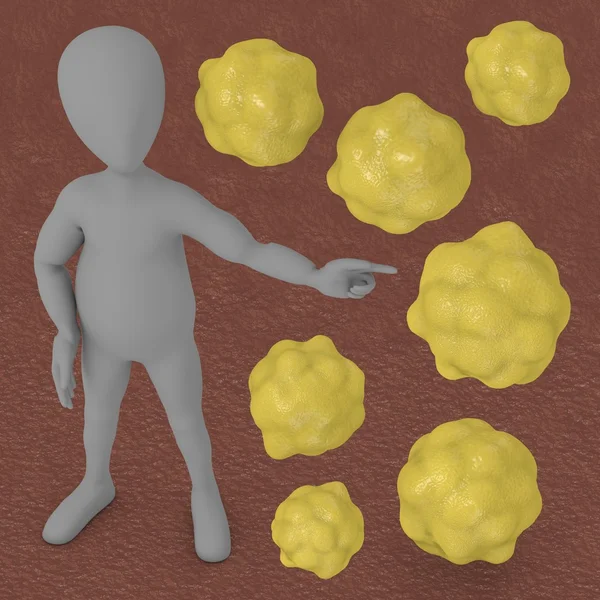 3d renderizado de personaje de dibujos animados con células de colesterol — Foto de Stock