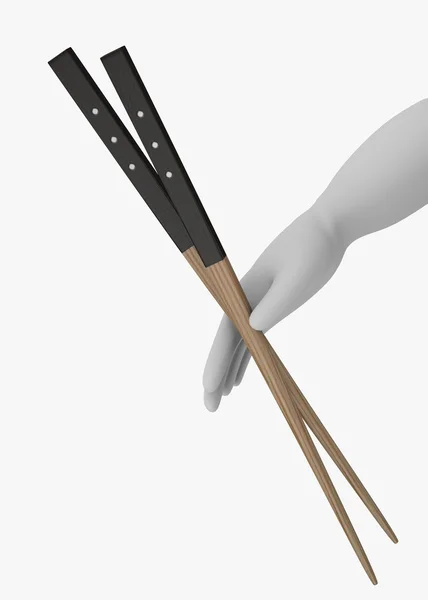 3d render of cartoon character with chopsticks — Stock Photo, Image