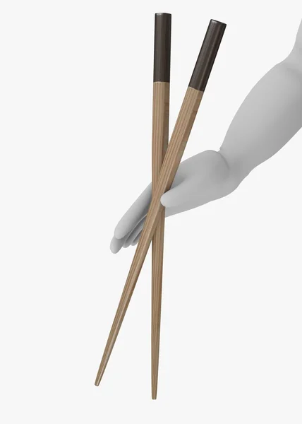 3D визуализация персонажа мультфильма с палочками для еды — стоковое фото