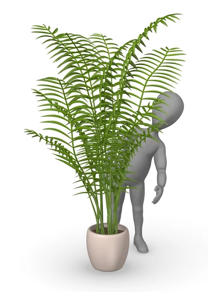 3d rendu de personnage de dessin animé avec plante — Photo