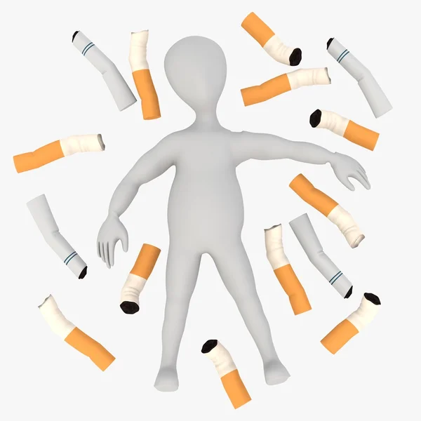 3D renderowania postać z kreskówek z papierosami-martwy — Zdjęcie stockowe