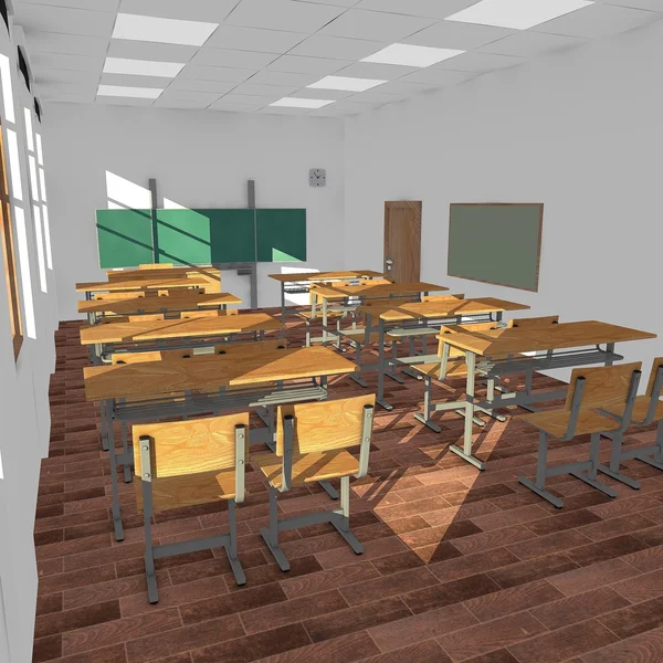教室内部的 3d 呈现器 — 图库照片