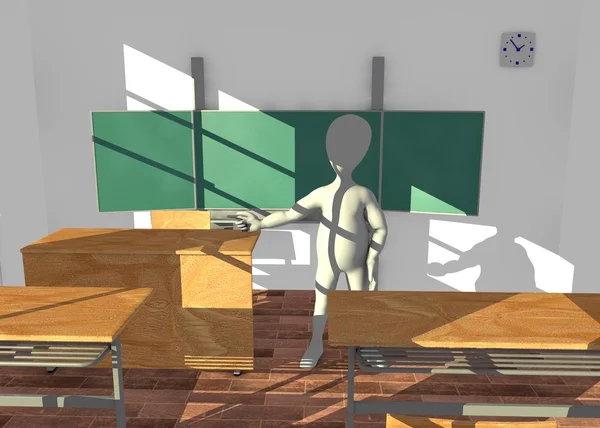 3D renderowania postać z kreskówki w klasie nauczania — Zdjęcie stockowe