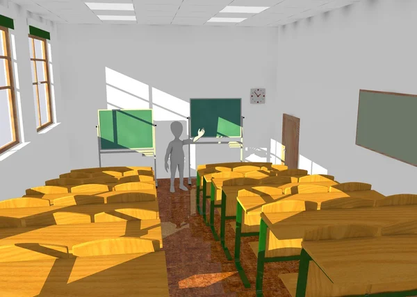 3D render av seriefiguren i klassrummet undervisning — Stockfoto