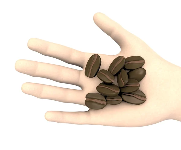3D-Darstellung der Hand mit Kaffeebohnen — Stockfoto