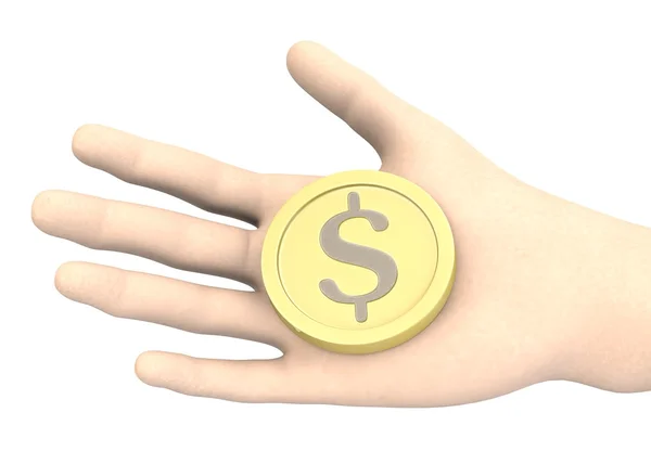 3d renderizado de la mano con moneda — Foto de Stock
