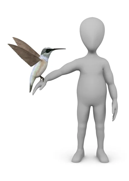3D vykreslení kreslené postavičky s colibri — Stock fotografie