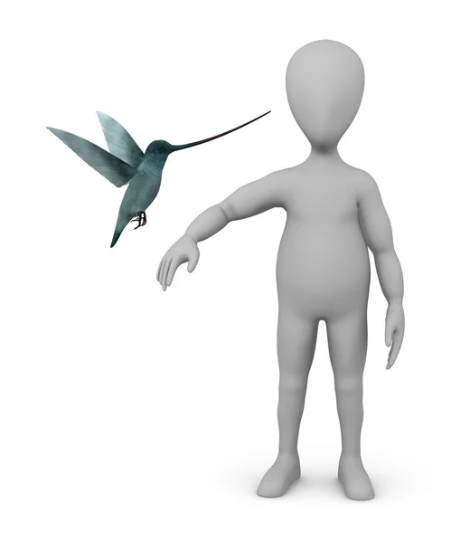 3d render of cartoon character with colibri — Stock Photo, Image