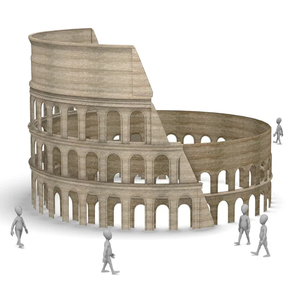 3D καθιστούν κινούμενα σχέδια χαρακτήρα με coloseum αρένα — Φωτογραφία Αρχείου