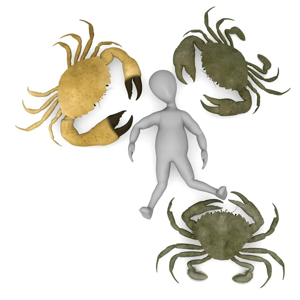 Renderização 3d de personagem de desenho animado com caranguejos — Fotografia de Stock