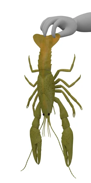3d render of cartoon character with crayfish — Stock Photo, Image