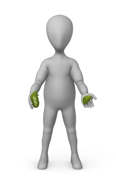 3D визуализация персонажа мультфильма с маленьким огурцом — стоковое фото