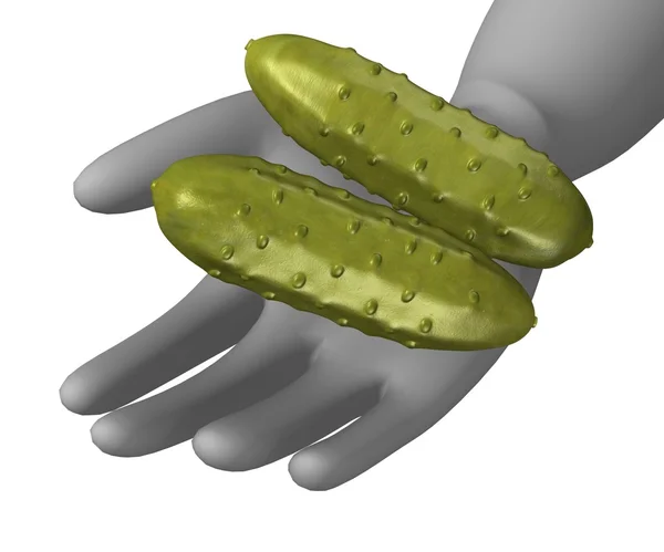 3d render of cartoon character with small cucumber — Stock Photo, Image