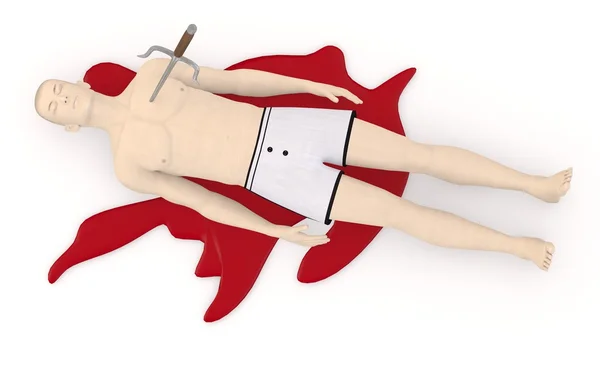 3D визуализация искусственного персонажа, приклеенного кинжалом — стоковое фото