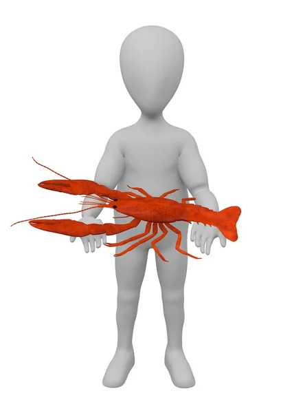 3d render of cartoon character with dead crayfish — Stock Photo, Image