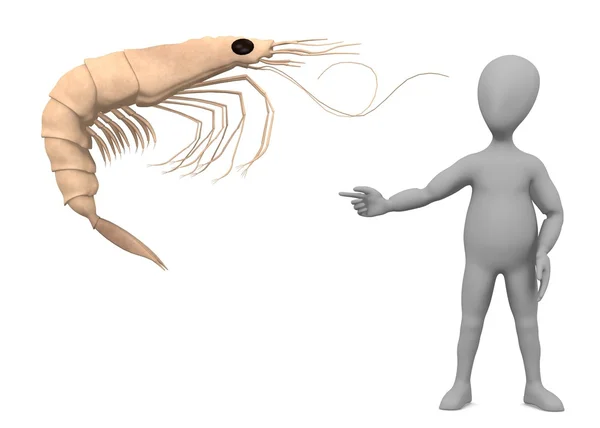3d rendu de personnage de dessin animé avec des crevettes — Photo