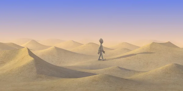 砂漠の砂の上の漫画のキャラクターの 3 d レンダリング — ストック写真