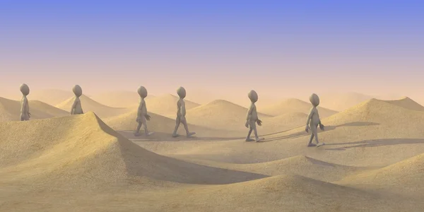 A homok sivatagban a rajzfilmfigura 3D render — Stock Fotó