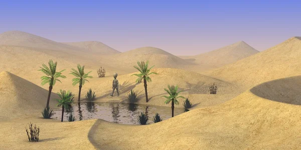 3d renderização de personagem de desenho animado no deserto de areia — Fotografia de Stock
