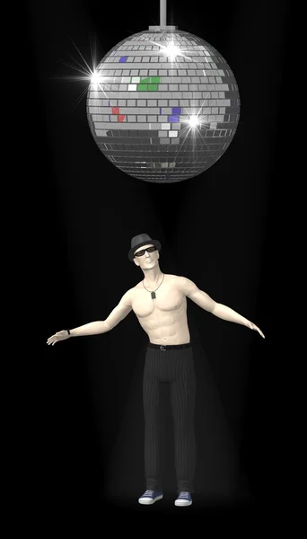 3D render konstgjorda karaktär under discoball — Stockfoto