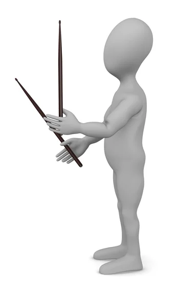 Renderização 3d de personagem de desenho animado com bastões de tambor — Fotografia de Stock