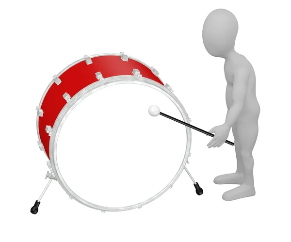3D визуализация персонажа мультфильма с барабаном — стоковое фото