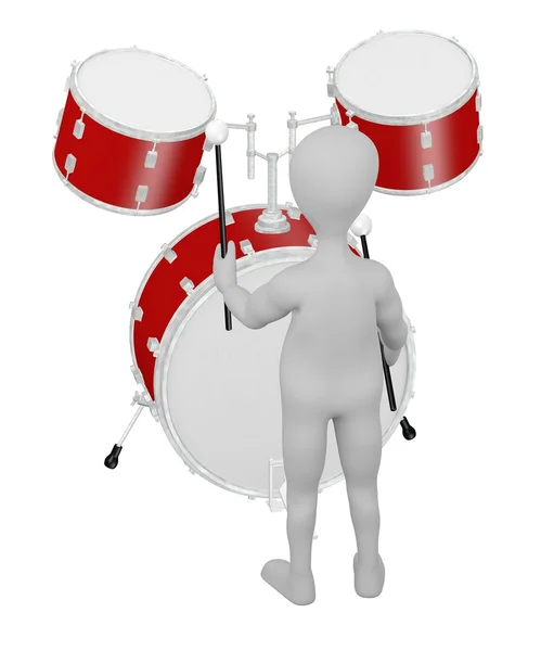 3d renderizado de personaje de dibujos animados con tambor — Foto de Stock
