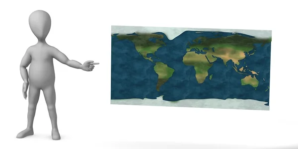 3d render of cartoon character with earth — Stock Photo, Image