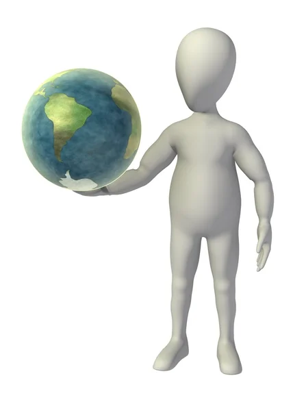 3d render of cartoon character with earth — Stock Photo, Image