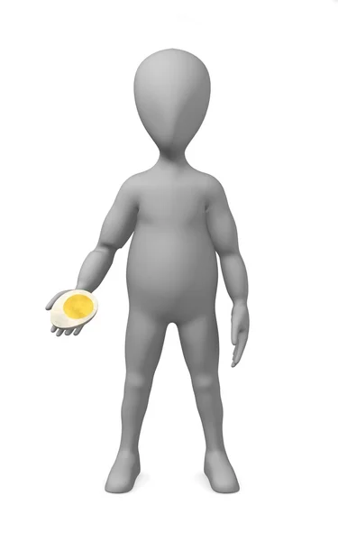 3d render of cartoon character with piece of egg — Stock Photo, Image
